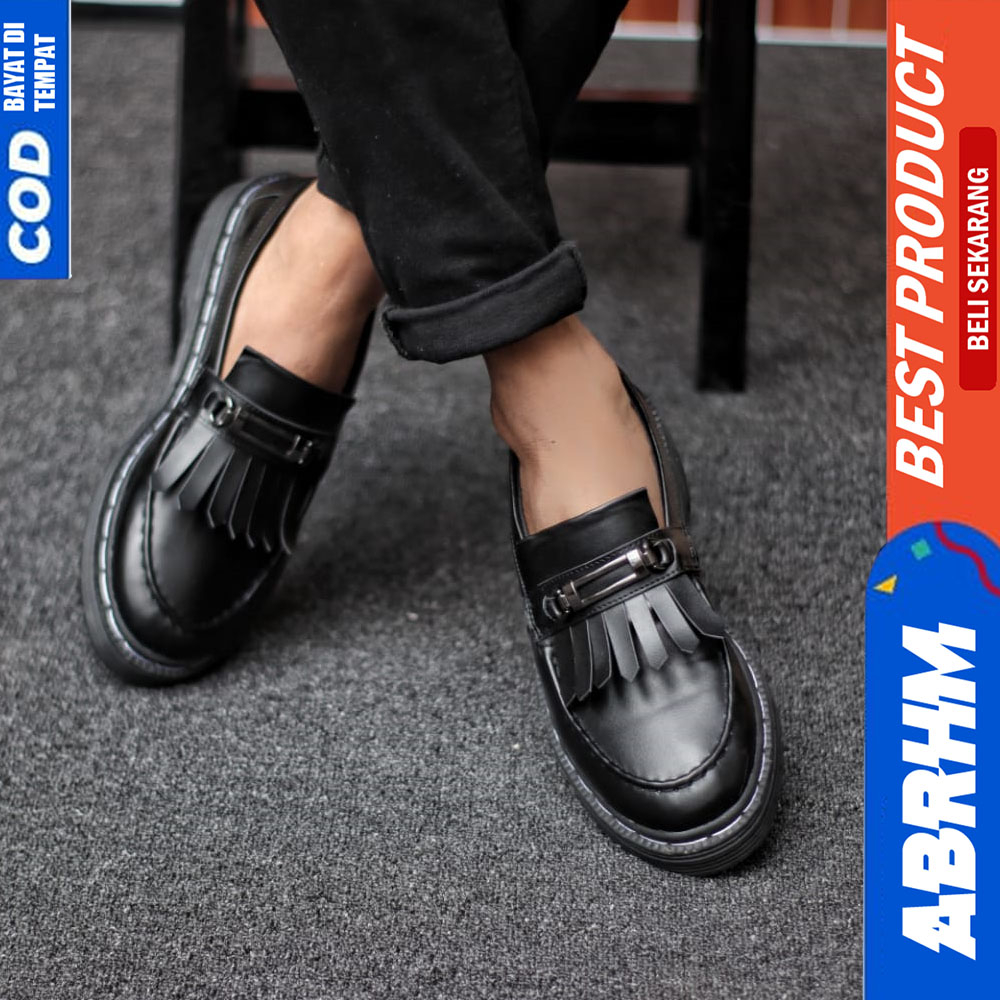 ABRHM Sepatu Loafers Docmart Formal Pantofel Kerja Pria Hitam