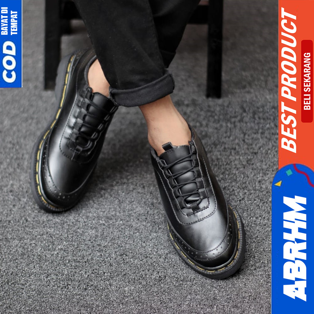 ABRHM Sepatu Formal Pantofel Docmart Kerja Pria Hitam Alpes