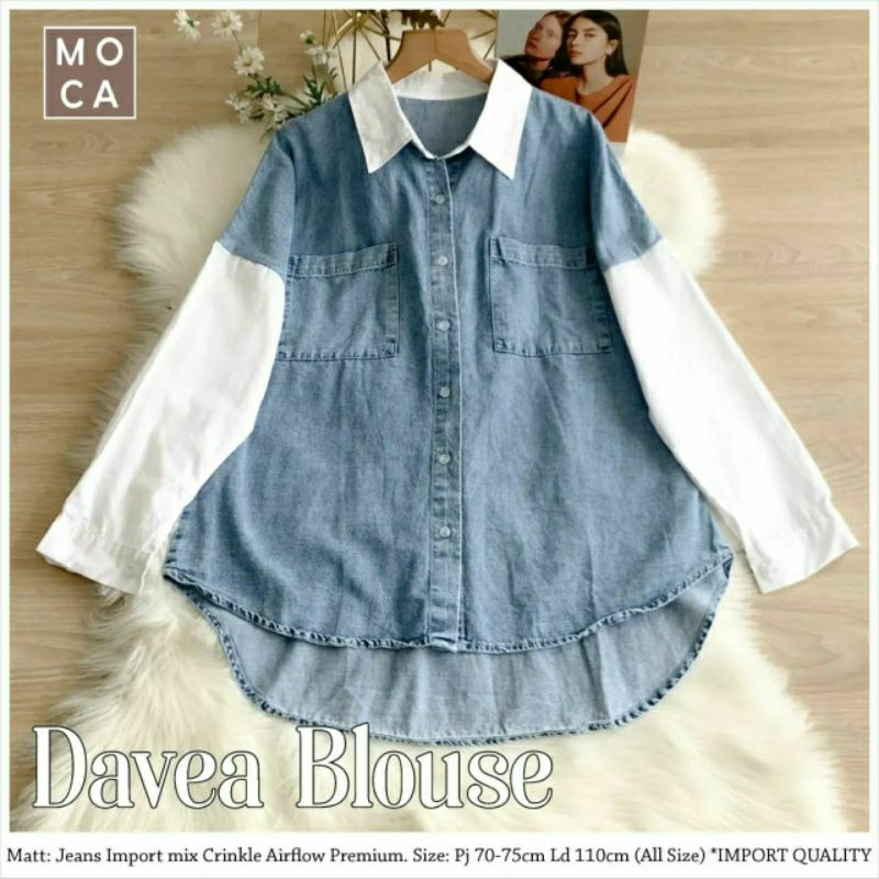 Davea Blouse, BLOUSE WANITA CANTIK MODIS FIT XXL LD 112 BAHAN JEANS WASH IMPORT MIX CRINCLE AIRFLOW PREMIUM TERMURAH OOTD KEKINIAN TERLARIS