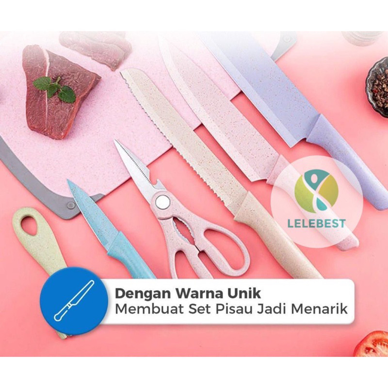 Pisau Dapur Set Stainless Knife Anti Lengket Isi 6 Pcs / Peralatan Masak Pisau