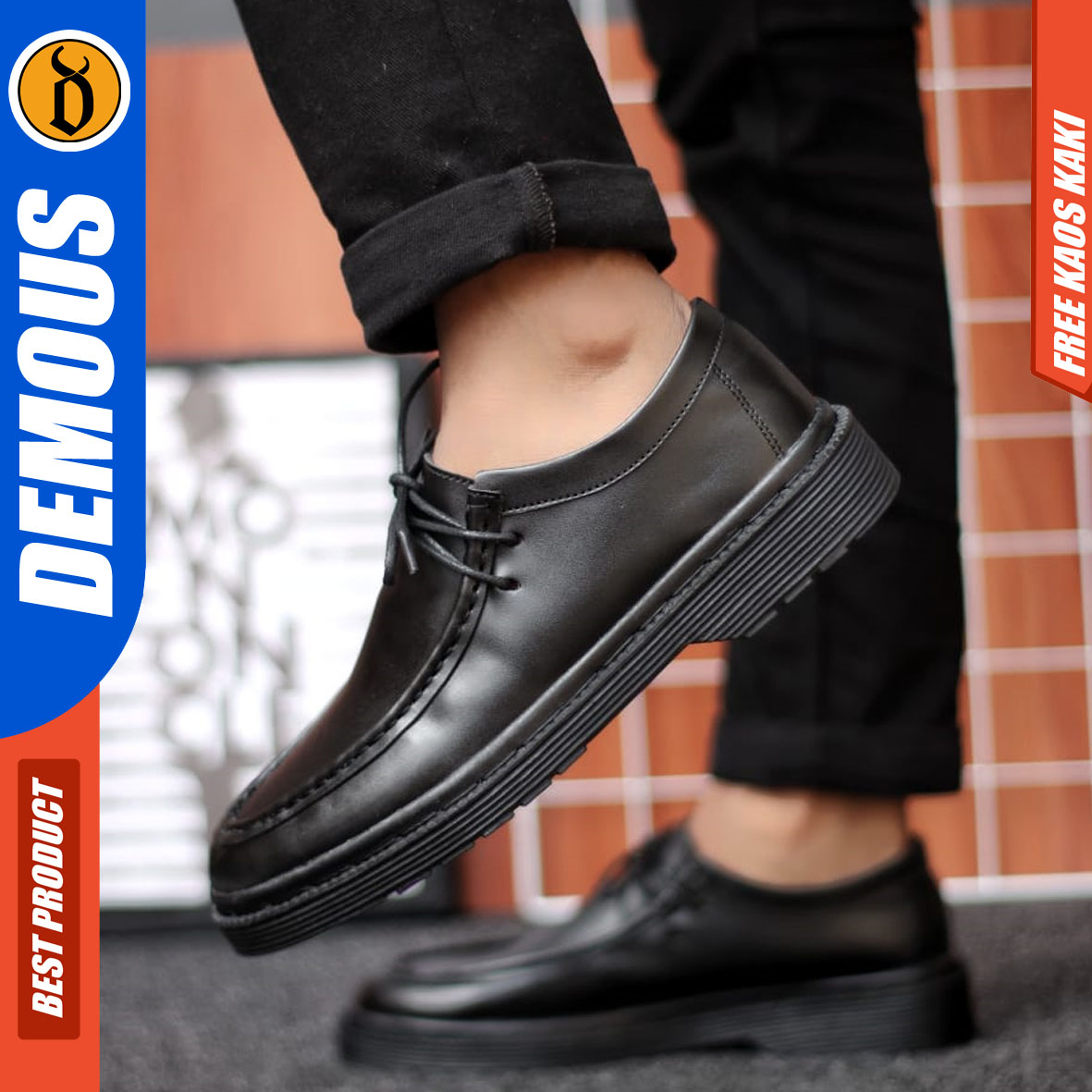 DEMOUS - Sepatu Formal Pantofel Pria Docmart Kulit Pu Hitam Kerja