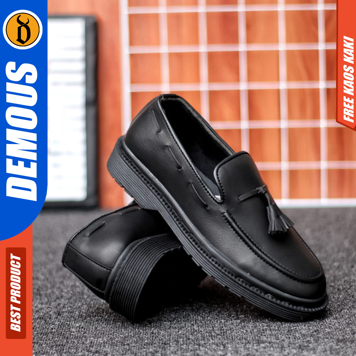 DEMOUS IZANA - Sepatu Loafers Docmart Pantofel Formal Pria Casual Kulit Hitam Kerja Pria