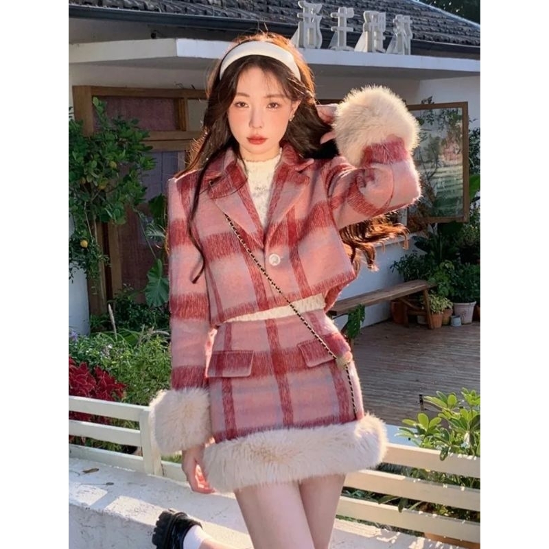 Plaid Blazer Suit Two Piece #1910