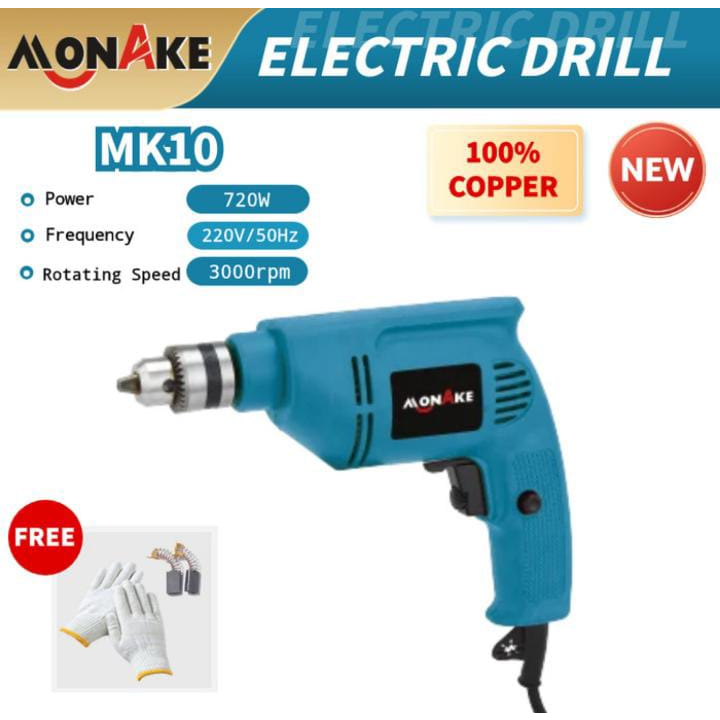 Free Sarung Tangan!! Mesi Bor Listrik 10mm Bolak Balik Variable Speed Monake MK10