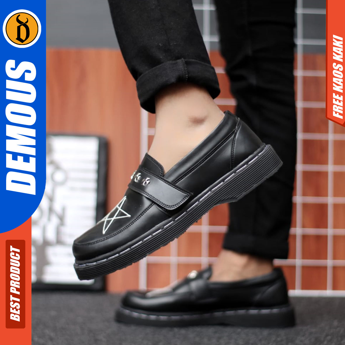 DEMOUS - Sepatu Pria Slip On Loafers Formal Hitam Kulit PU