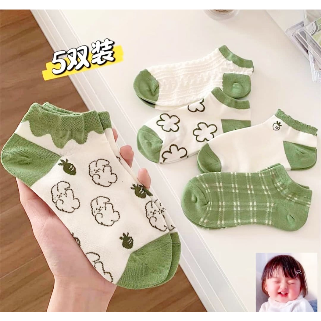 NEW - KAOS KAKI BERUANG BEAR MOTIF / MATCHA /  SMILE BLACK WHITE PENDEK MATA KAKI ANGKLE SOCK MOTIF KARAKTER