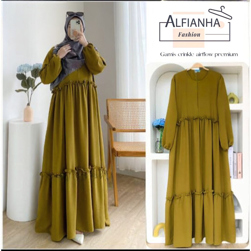 Dress Polos Wanita Kekinian Crinkle Airflow Premium LD 105 by Alfianha Berlabel Alfianha