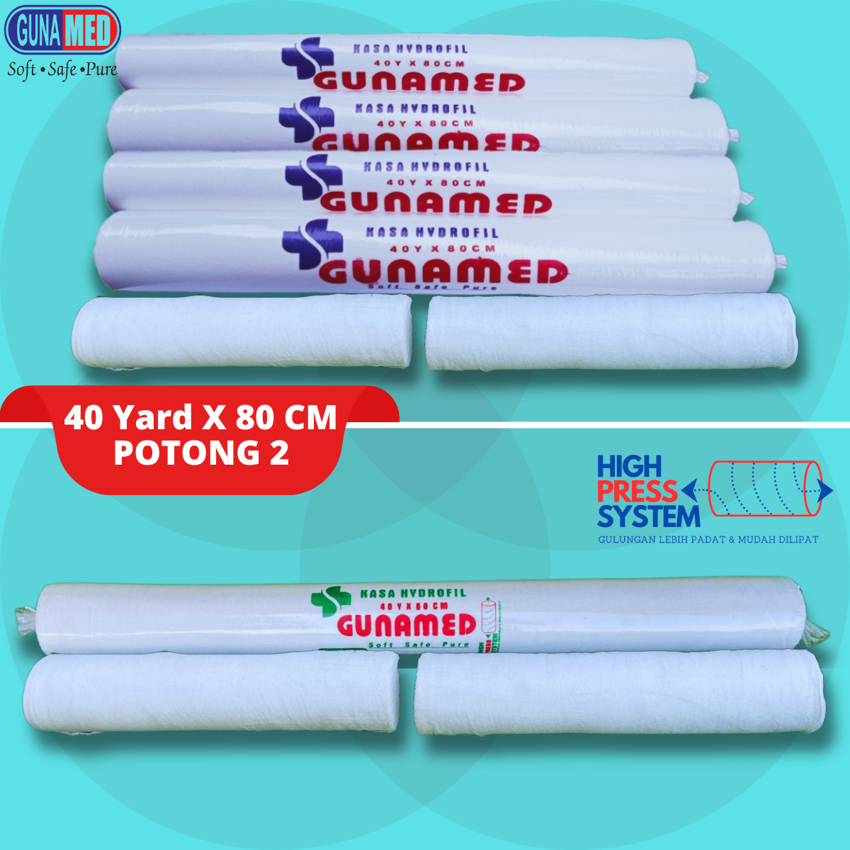 GUNAMED Kasa Gulung/Kasa Hydrofil 40y x 80cm Potong 4/Potong 5/Kasa Panjang Full &amp; 30x80 UTUH