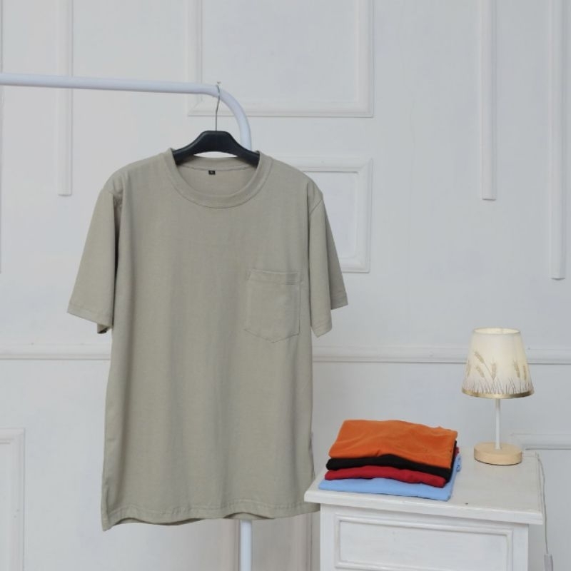 Pocket Oversized 24s cotton combed Kaos Oversize Saku Polos Pria &amp; WanitaTshirt