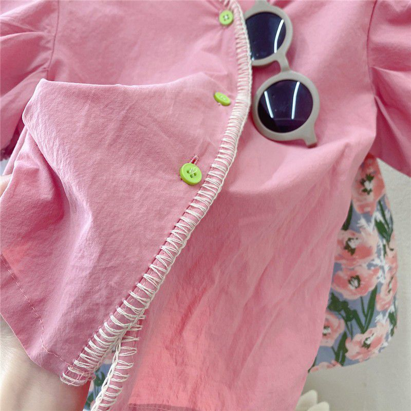 (LOLI-JKT) BS-430 SET ANAK CEWEK PINK FLOWER KC PUTIH SIZE 100-140