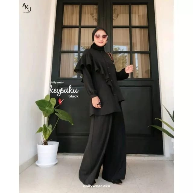 Indistoree - ELIA SET 2 IN 1 One Set Tunik dan Celana Kulot Bahan Crinkle Airflow Ukuran M L XL XXL 