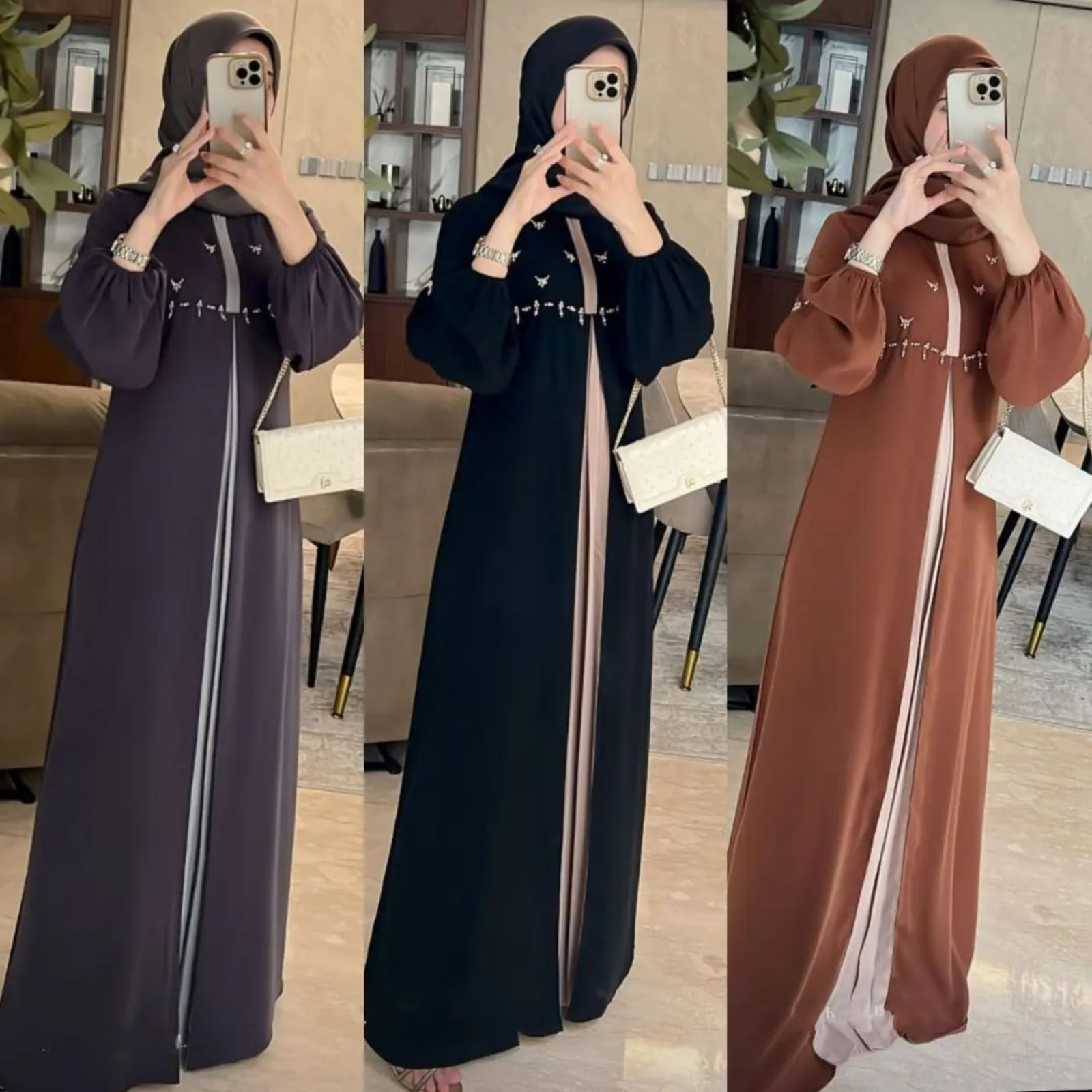 Aurel Dress Kondangan Mewah Bahan Ceruty Babydoll Aksen Payet Bagian Dada Baju Wanita Muslimah Busui Jumbo Fit To XL Ld 110cm