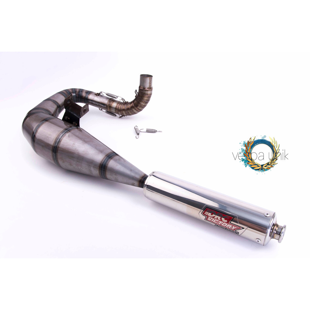 Knalpot DRC Victory Kiri Panjang eLvi Plat Silencer Stainless Vespa PX Super Sprint