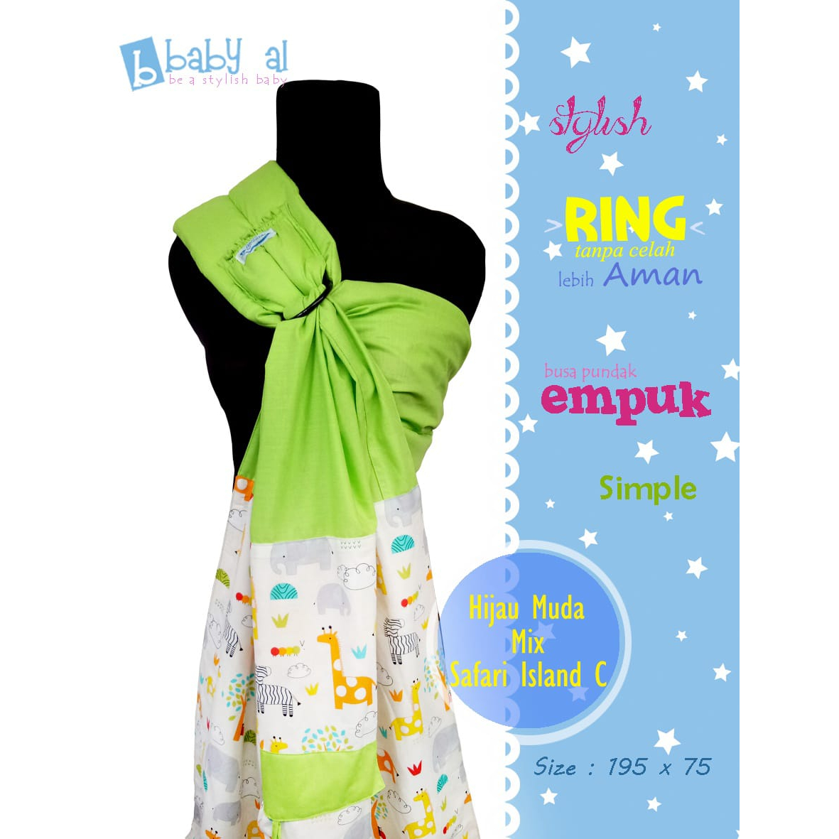 Gendongan Ring Sling Baby Al - Motif Safari Aneka Warna - Gendongan Bayi