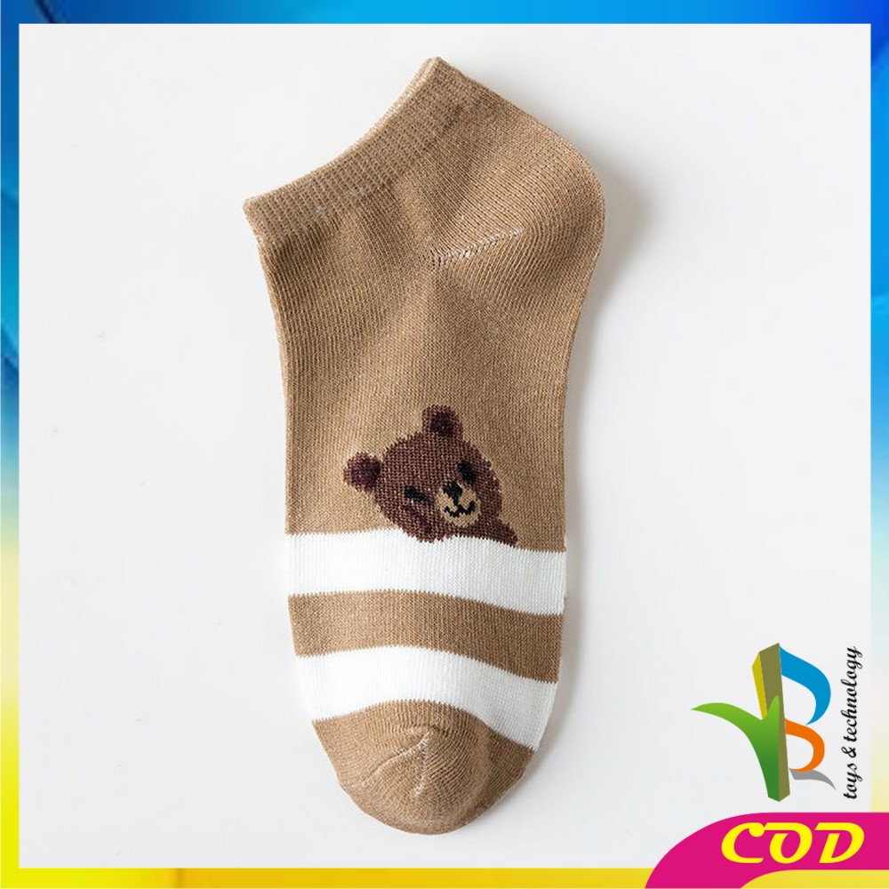 RB-P570 Kaos Kaki Wanita Motif Baby Bear Brown Ankle Socks / Kaus kaki Pendek Bear Semata Kaki Karakter Beruang Coklat Fashion Korea Women Sock Import