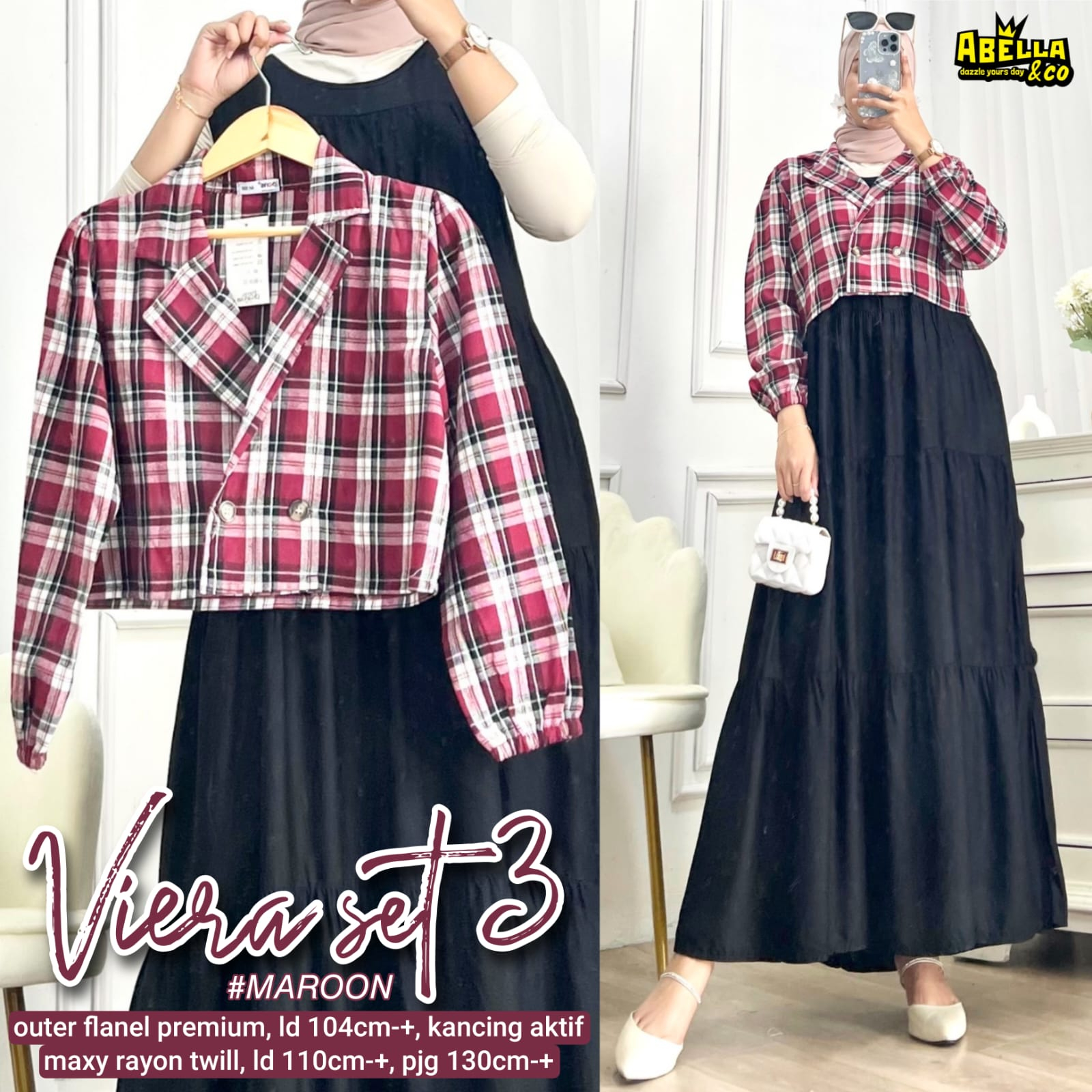 VIERA#3 SET DRESS / 21.9 / BAHAN FLANEL MIX RAYON / LD 110 CM / PB 130 CM / DRESS ALLSIZE FIT TO XL / ABELLA