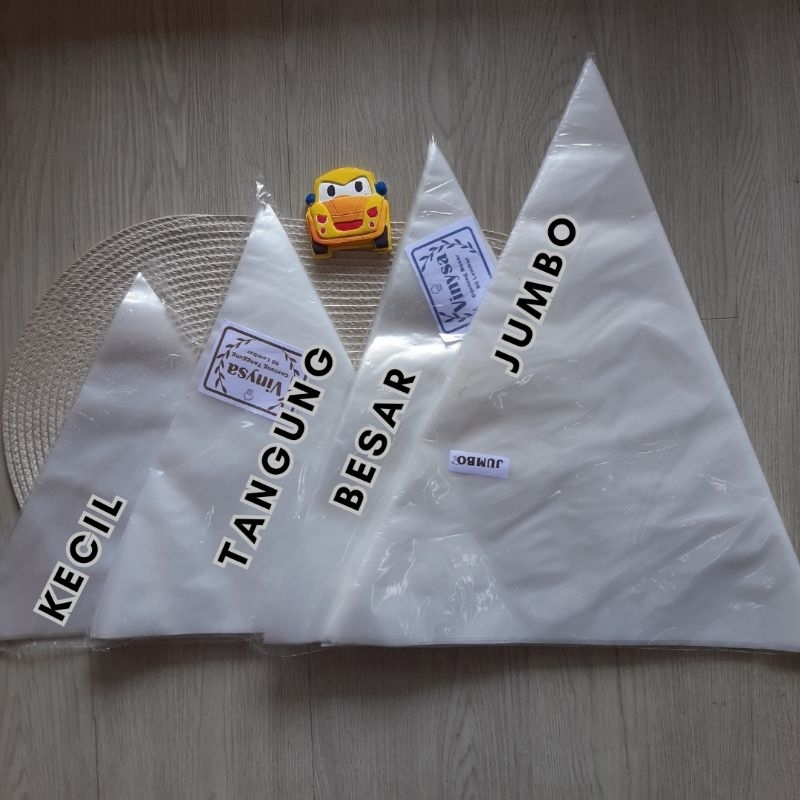 

Plastik segitiga || papping bag, plastik contong buttercream kecil tanggung besar jumbo [50 lembar]