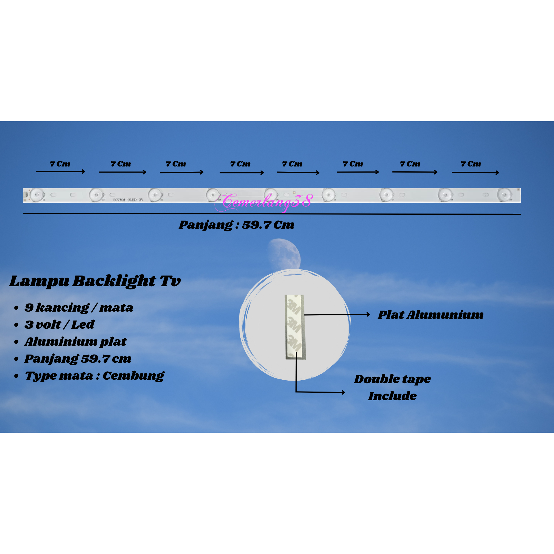 Lampu Backlight Led TV 3 V 9 kancing Back Light 3 Volt 9 mata 59.7cm