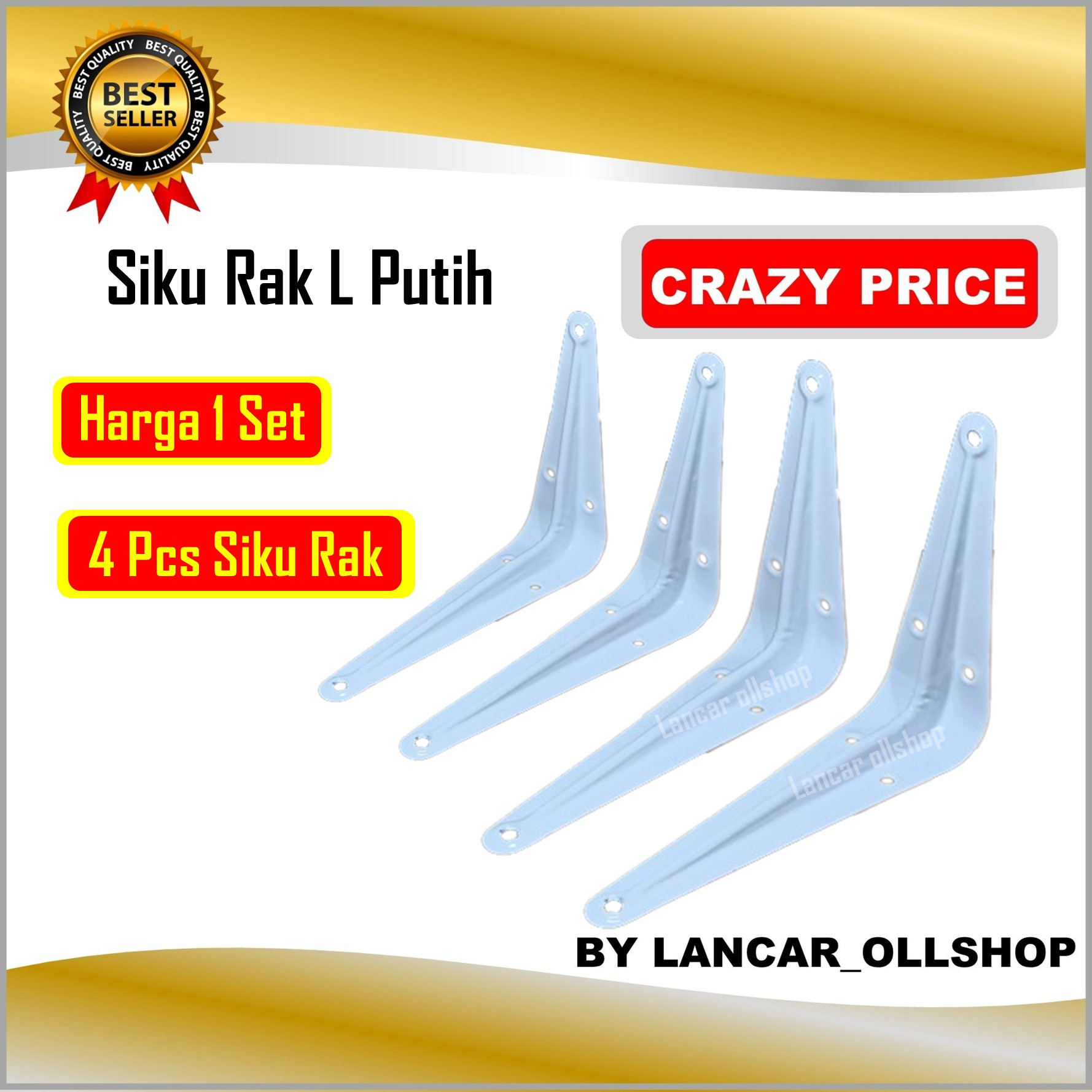 4 Pcs Siku Rak Dinding L Putih Siku Penyangga / Rak Dekorasi Ruangan Siku Putih / Siku Ambalan Rak Dinding