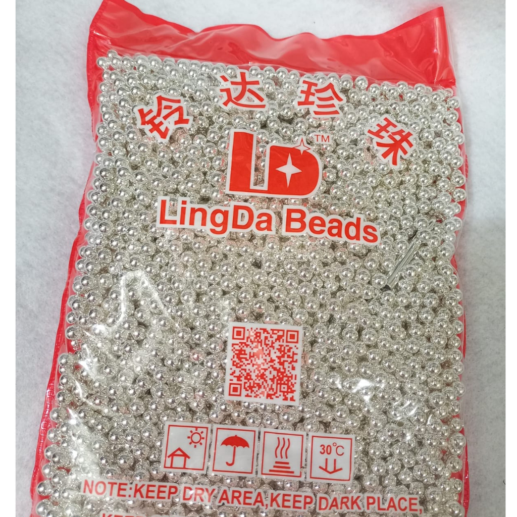 Mutiara Jepang Metallic 6mm Silver Tanpa Lubang isi 1pon