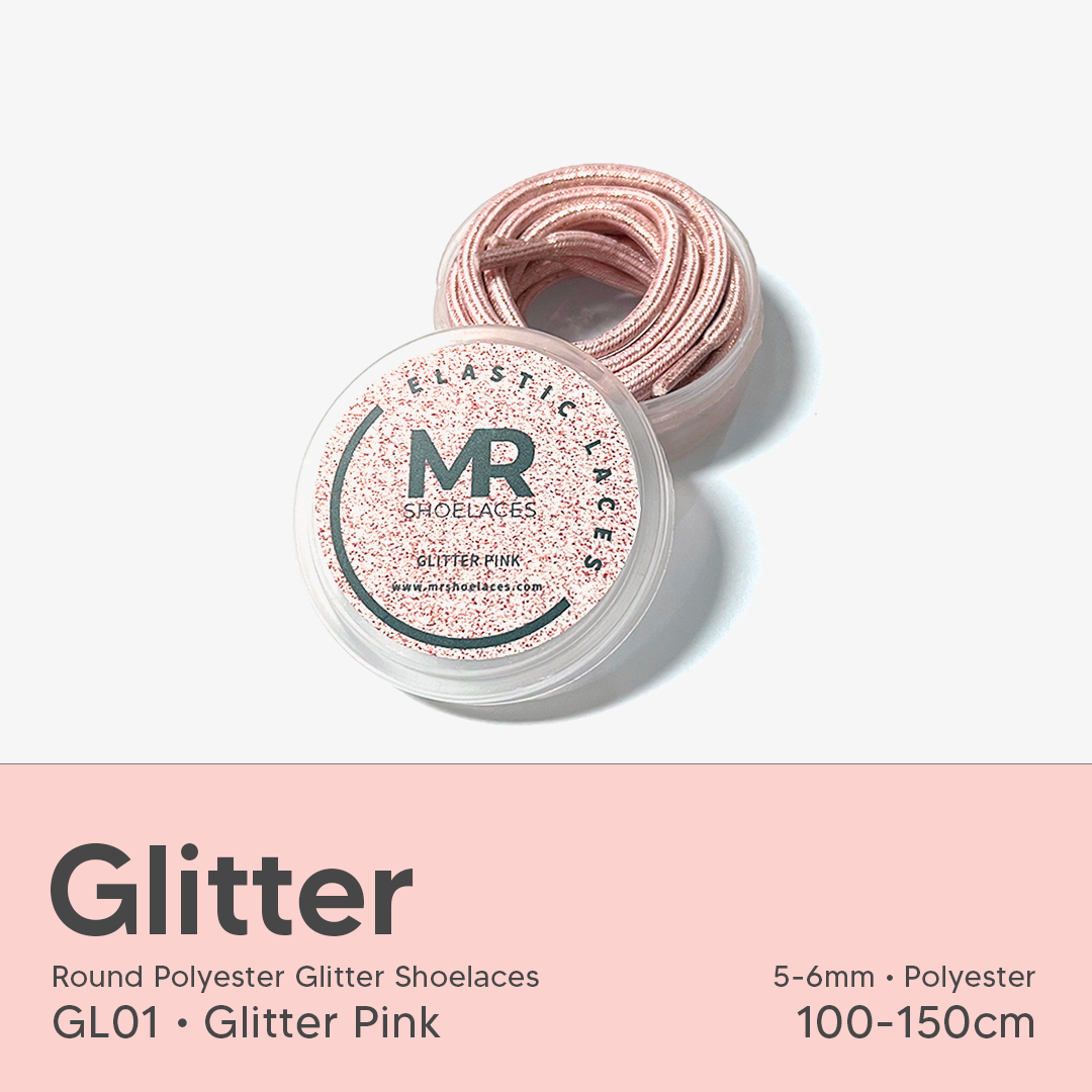 Original MR Shoelaces GL01 Merah Muda (Pink) Tali Sepatu Glitter Bulat (Round) 6mm 100cm 120cm 150cm