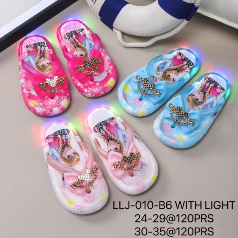 (COD)Sandal jepit Anak Import FROZEN dengan LED/Sandal anak perempuan menyala/Anti slip,anti licin dan empuk size 24-35