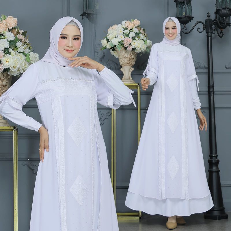 GAMIS ABAYA TURKEY BORDIR PRINCESS FULL PUTIH