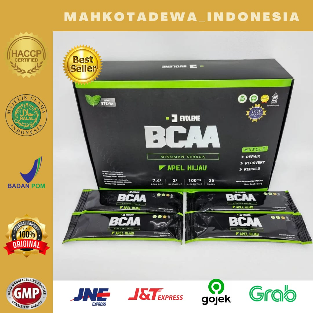 EVOLENE BCAA 1 BOX ISI 1 SACHET BRANCHED CHAIN AMINO ACID 100% ORIGINAL, BPOM & MUI HALAL