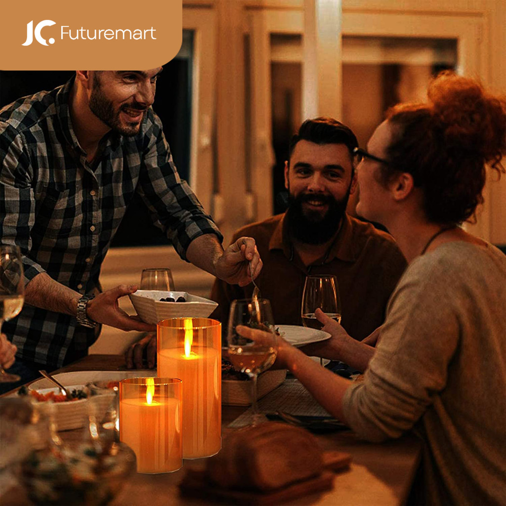 LILIN ELEKTRIK DEKORASI PAJANGAN SET 3 PCS TRIPLE LED CANDLE + REMOTE