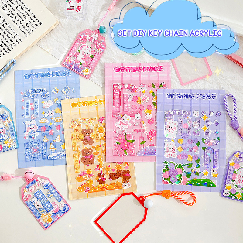 

GEMILANGWALLPAPER - SET DIY GANTUNGAN KUNCI ACRYLIC + BONUS STICKER MOMO GLITTER + TWEEZER STIKER GANTUNGAN STIKER LABEL