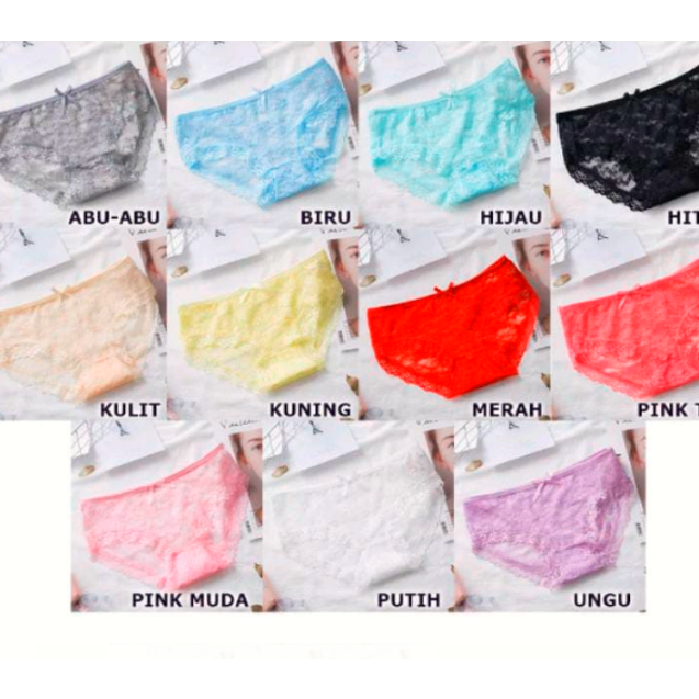 DHIO - CD brukat Women Bunga Panties Wanita Celana Pakaian sexy polos lace