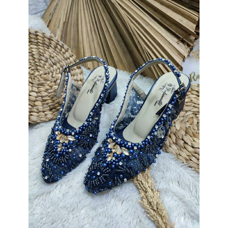 Sepatu wedding Cantik mewah Novaria Navy 5cm tahu