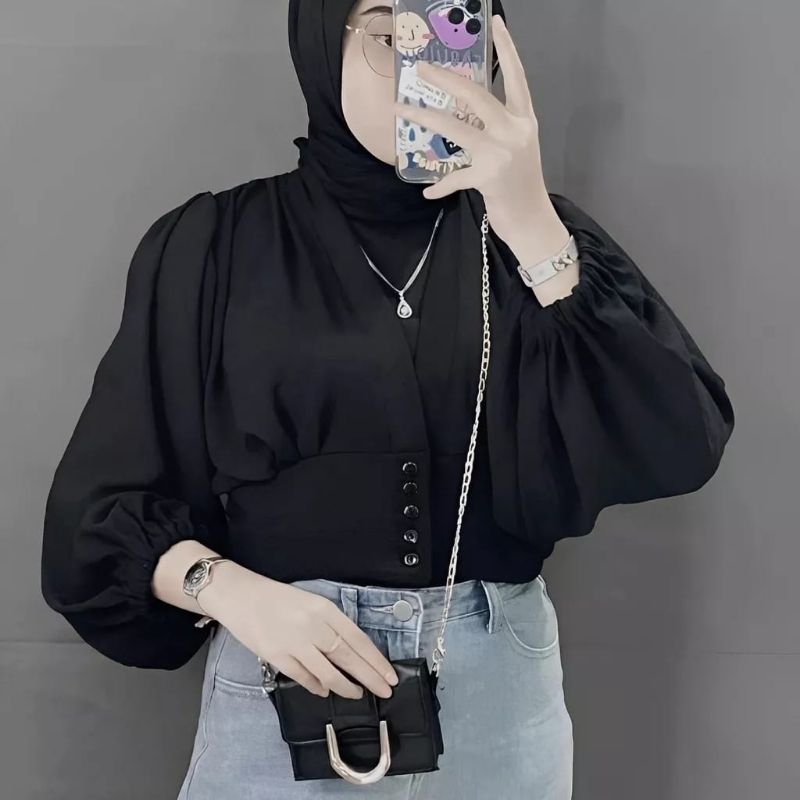 SHAKILA BLOUSE LENGAN BALON V NECK / BLOUSE WANITA TERLARIS