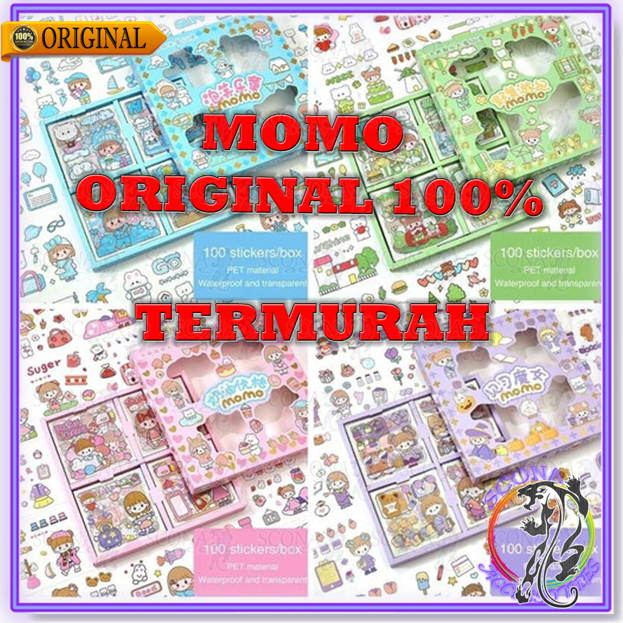 

100 Lembar/1 Box Stiker Motif Kartun Korea Waterprof Anti Air Momo Anne