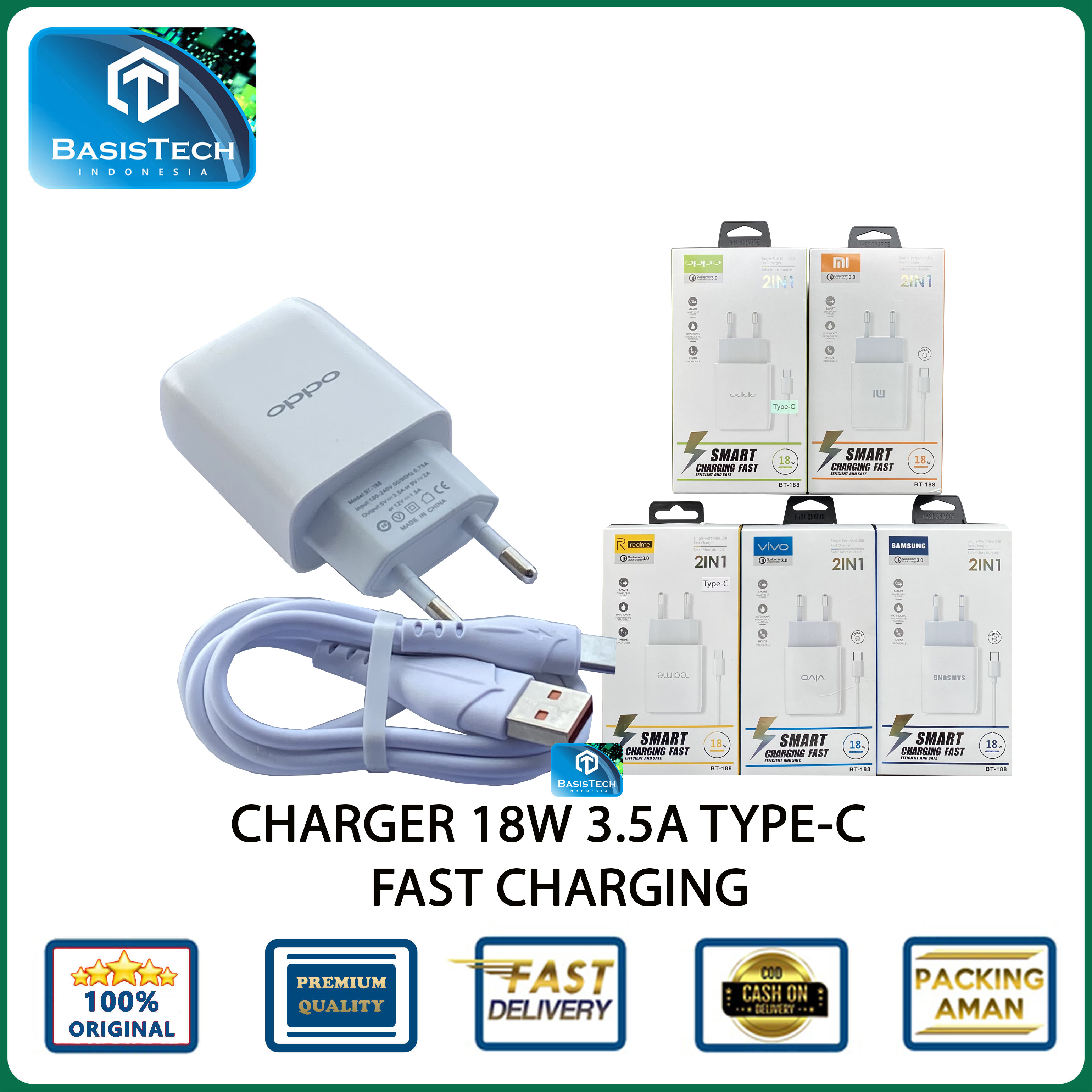 CHARGER TYPE C 18W 3.5A QUALCOMM BT-188 FAST CHARGING