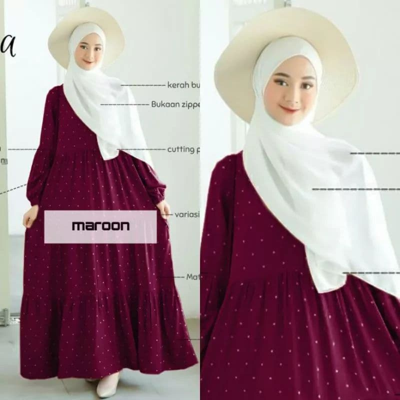 Gamis Wanita Muslim Susun Busui Motif Polkadot Syari Bahan Rayon Premium