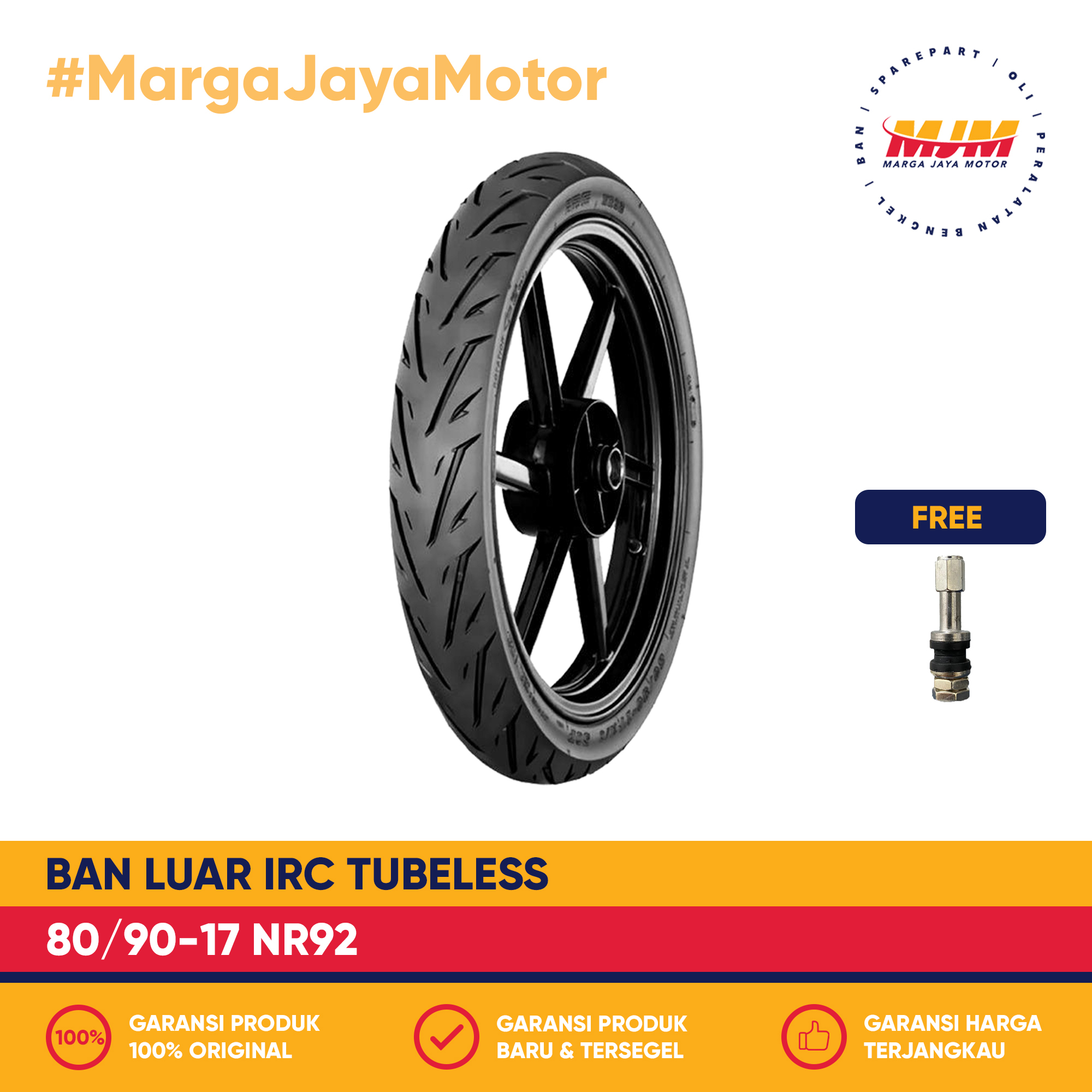 Ban Luar IRC NR92 80/90-17 Tubeless Free Pentil