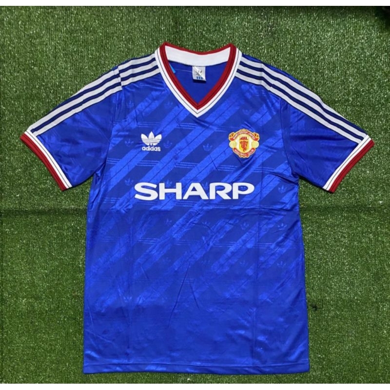 Baju Bola Retro Manchester United Mu 3rd Third Biru Blue Sharp 1986 / 1987