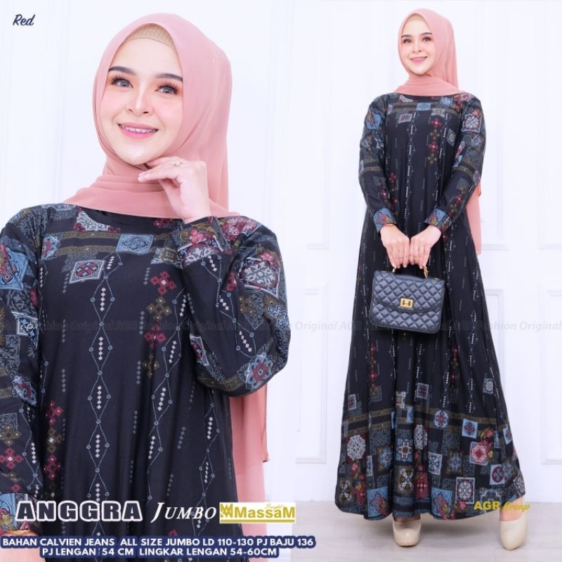 Gamis calvin jeans terbaru anggra jumbo maxy LD 110 Baham calvin jeans premium