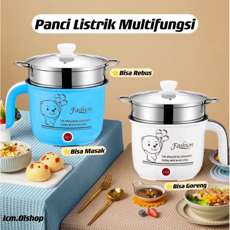 Panci Listrik Multifungsi Free kukusan/Steamer Stainless Lapis Keramik Anti Lengket⭐ ICM ⭐