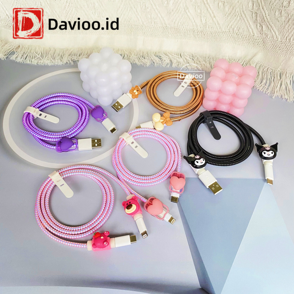 Pelindung Kabel Charger Kabel Data Kawat Kabel Data HP Untuk Iphone Samsung Xiaomi Oppo Huawei Android Universal Motif Kartun Lucu