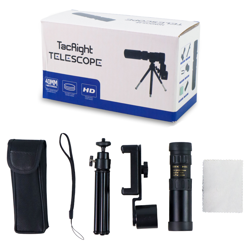 Monocular Telescope 10-300x40 Zoom with Tripod and Clip - T-11 - Black