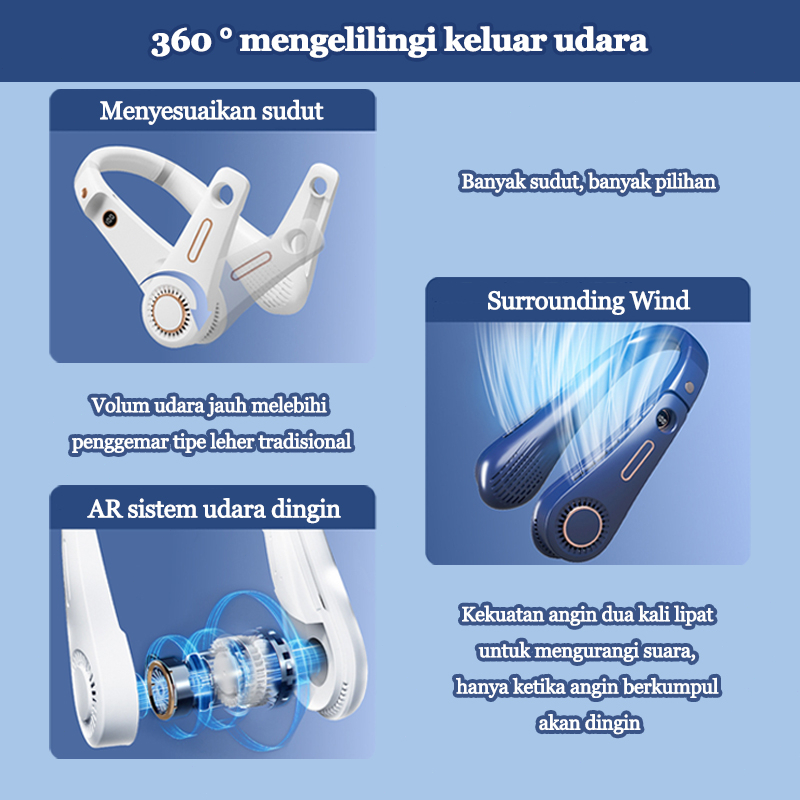 （COD) Kipas Angin Leher Portable Mini Portable Hanging Neck Fan USB Portable Digital Display 5 Gear Mini kipas