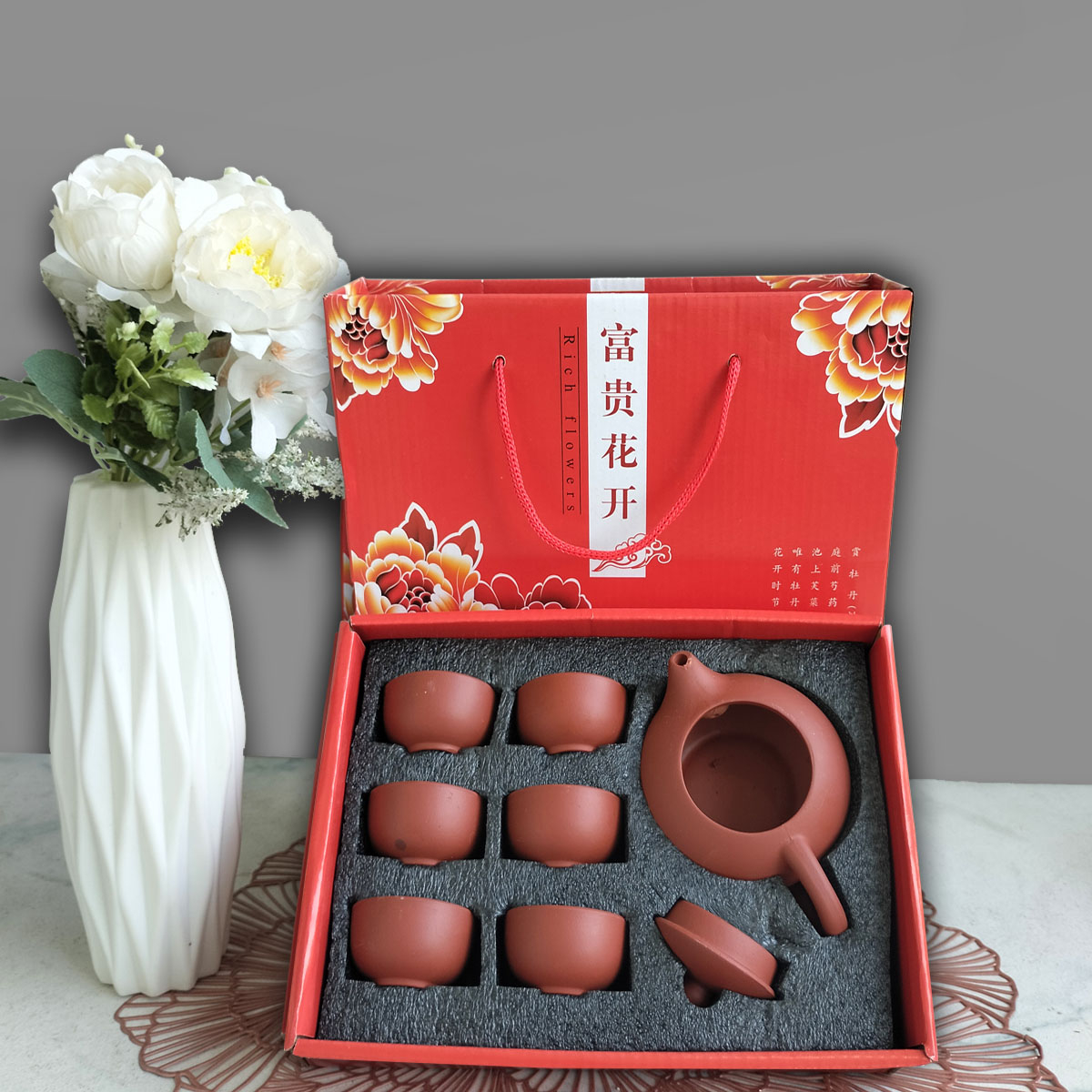 NEXXIO CHINESE TEAPOT SET CERAMIC 6CUP CANGKIR SET TEH CHINA TRAVEL SET TEKO CANGKIR TEH SET