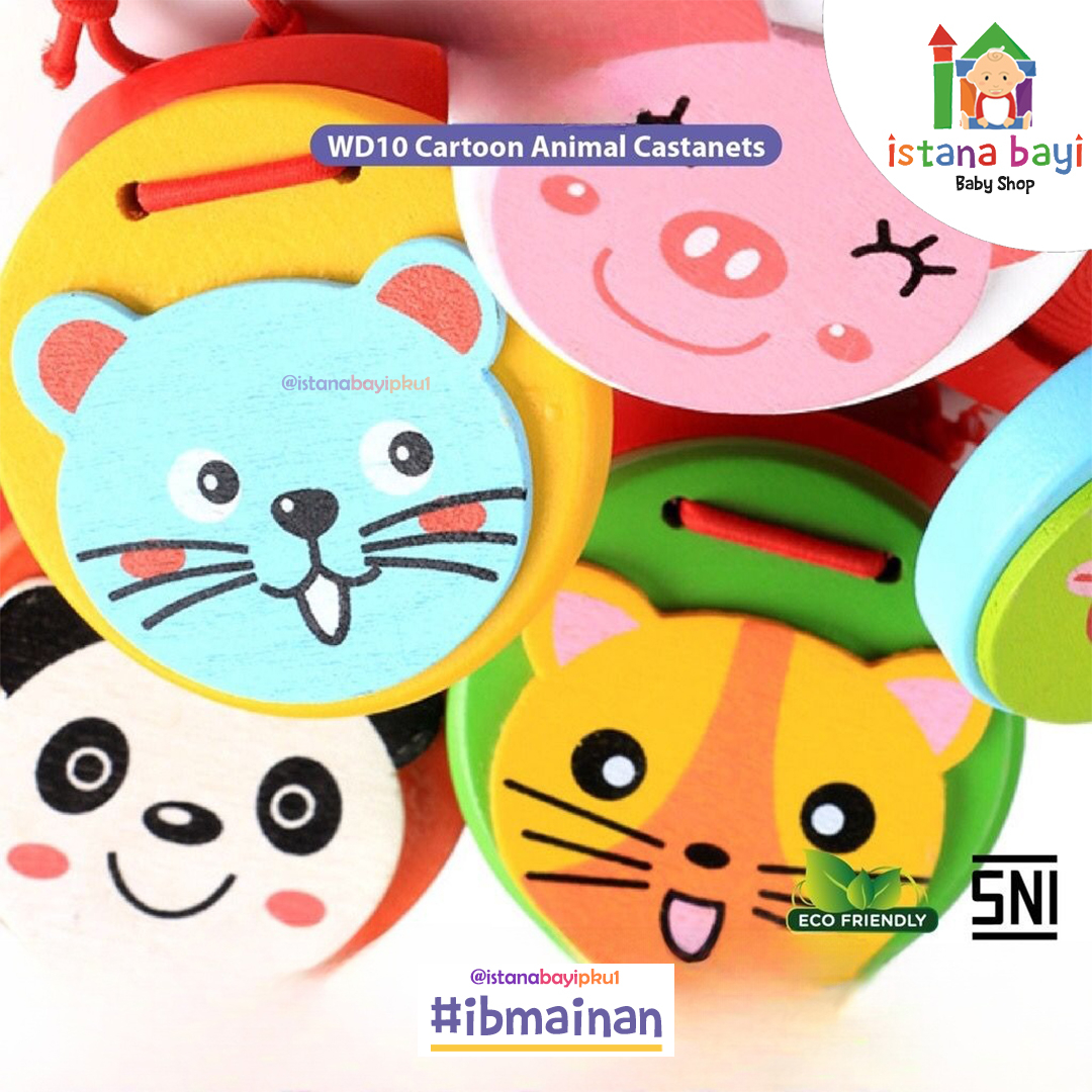 Mainan Edukasi - Wooden Cartoon Animal Castanets - Mainan Anak