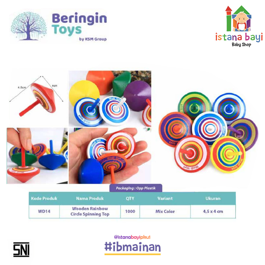 Mainan Edukasi - Wooden Rainbow Circle Spinning Top WD14 - Mainan Gasing Anak