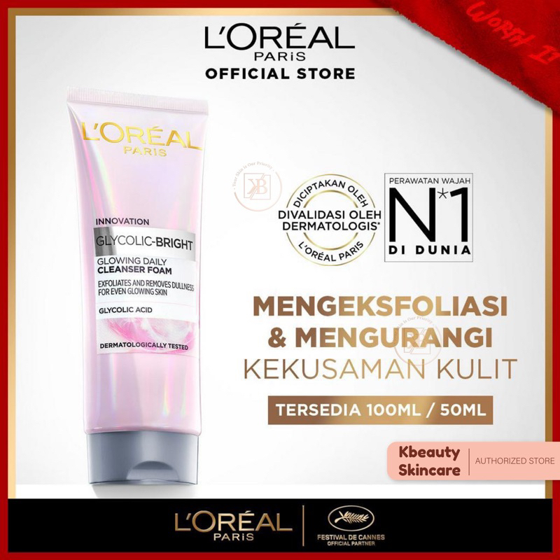 Loreal Paris Glycolic Bright Daily Cleanser Foam - 100ml/50ml Skin Facial Wash Glyco Loreal