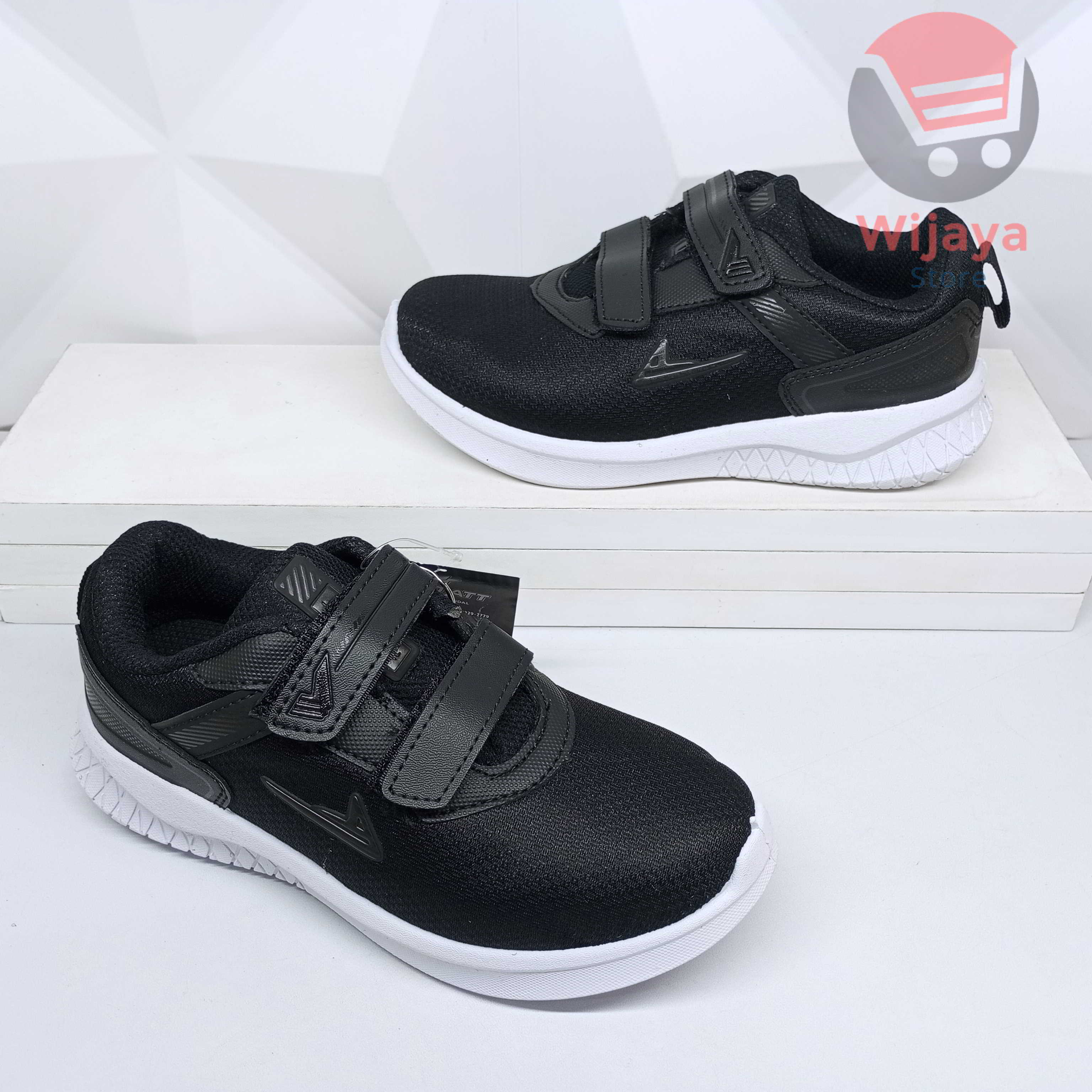 Sepatu Sekolah Pro Att 31-34 Sneaker Anak Hitam Polos Putih dengan Strap Velcro yang Praktis PI 600 TEC 890 PC 950 NT 592 PA 700