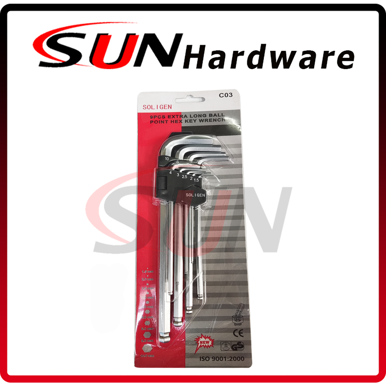 Kunci L Panjang Soligen C03 1 Set 9 Pcs Kombinasi Long Ballpoiint Hex Bengkel Motor Mobil