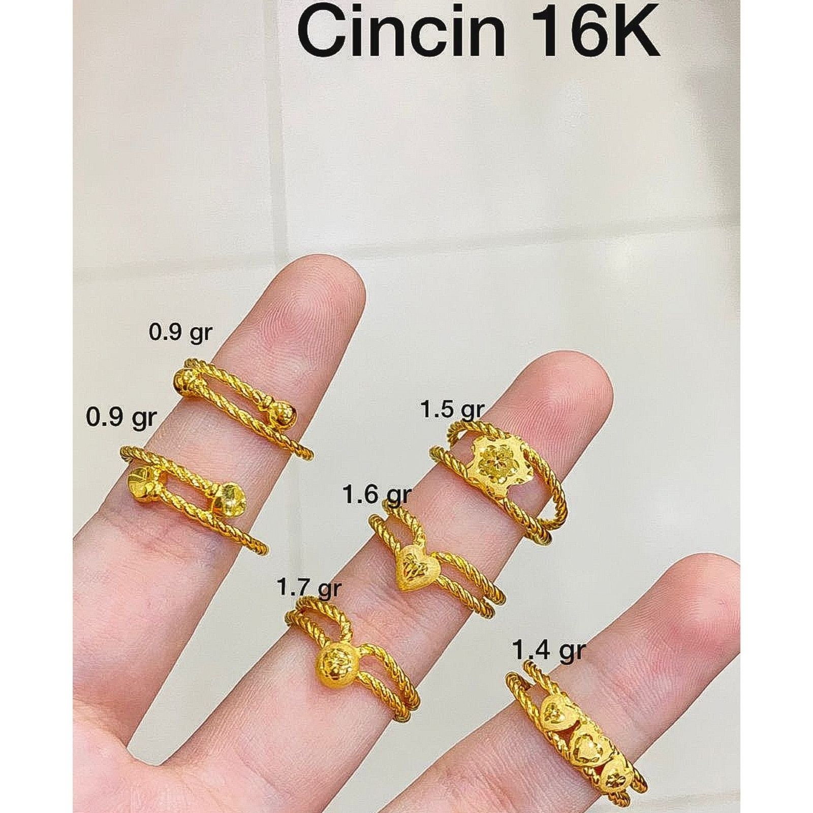 Cincin anak dan dewasa emas asli kadar 70 16k lilit selisih love bunga merica ukir tanpa permata